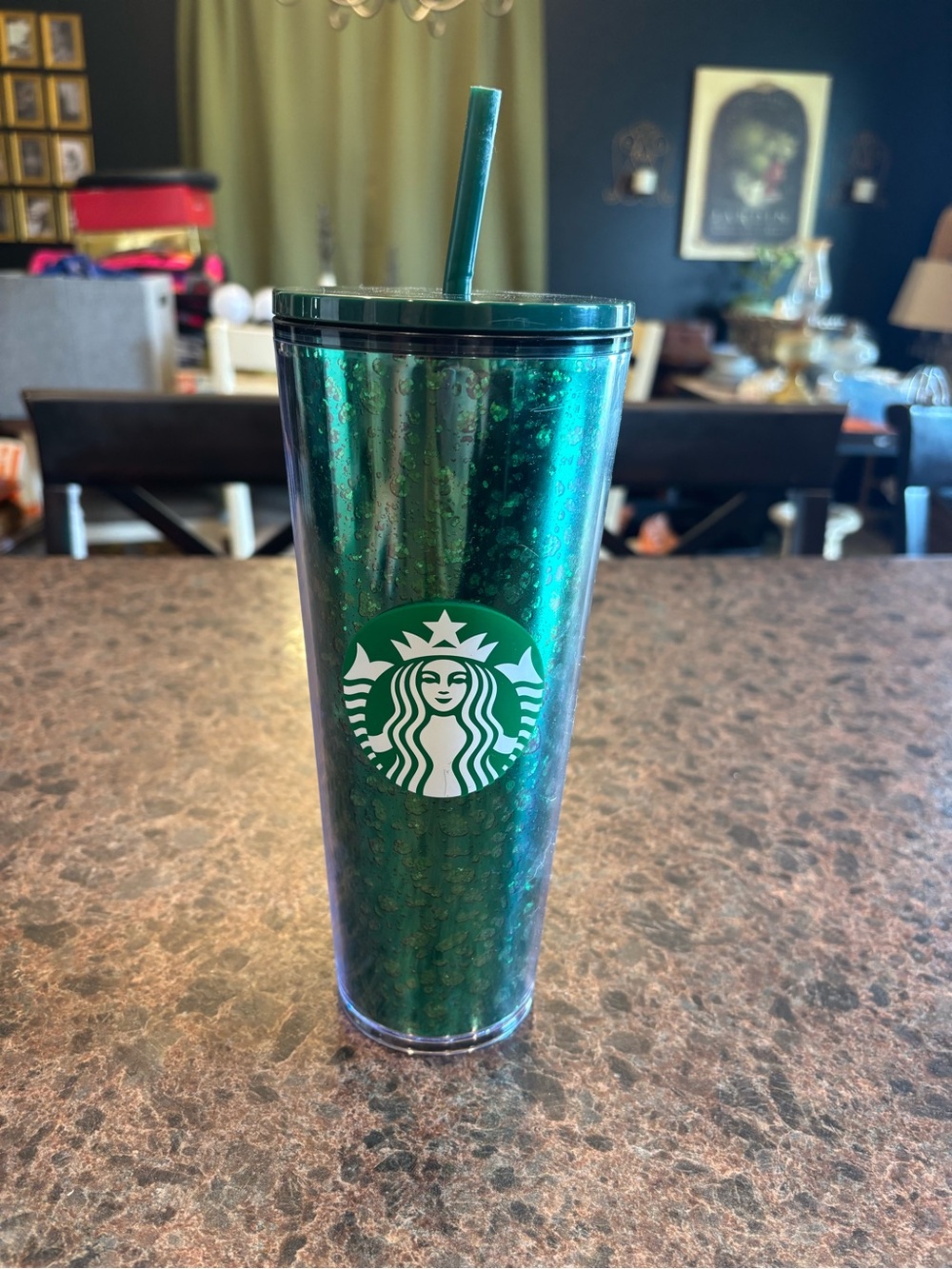 Starbucks Glitter Tumbler Cold Cup Holiday Sparkle Green 24 Oz